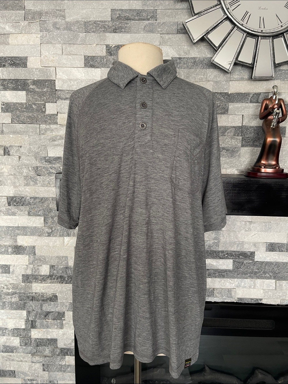 L.L.Bean Mens Slightly Fitted Polo Shirt Short Sleeve Pocket Gray Large